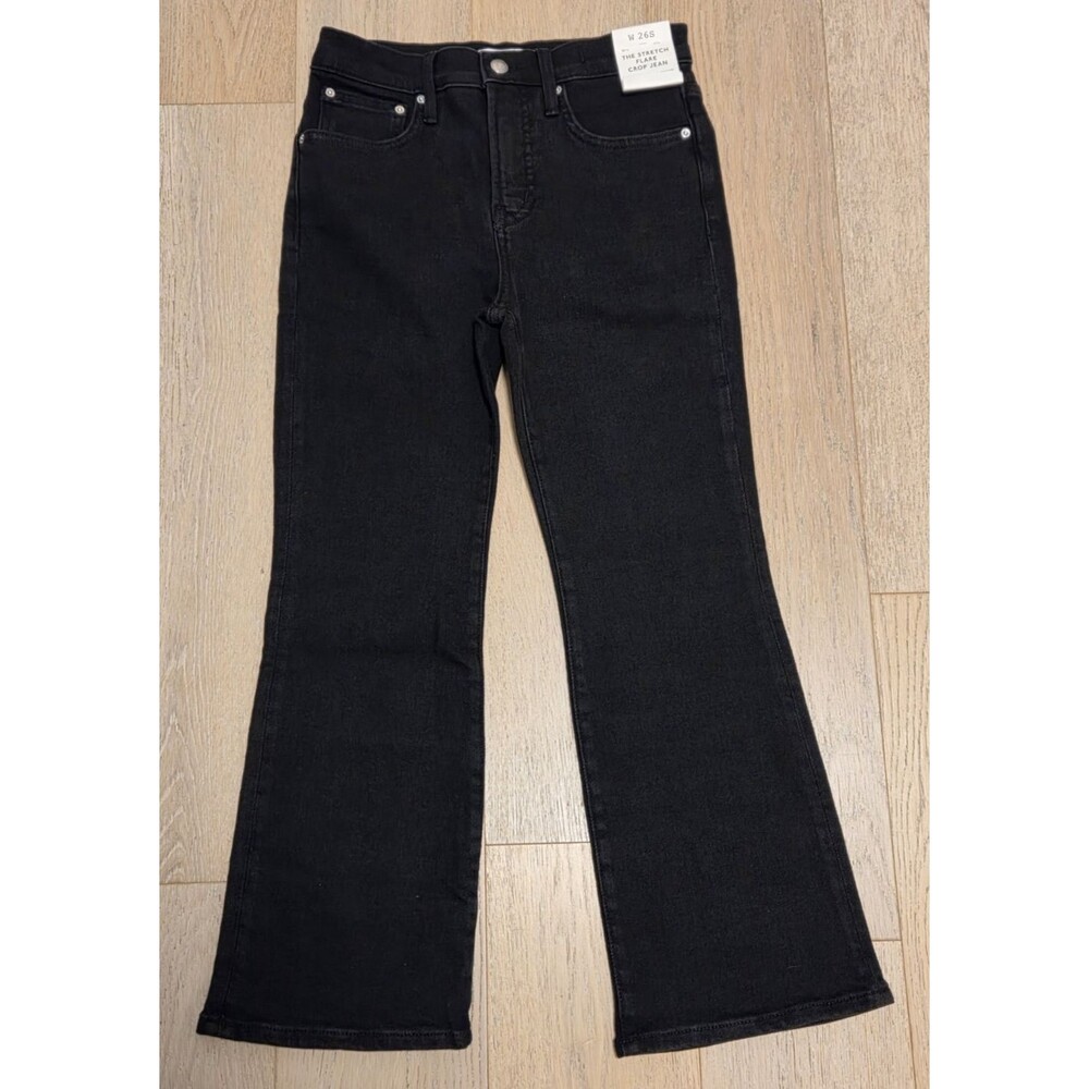 Madewell Stretch Flare Crop Jeans 26S Black High Rise NWT Comfort Denim Short - Picture 2 of 11